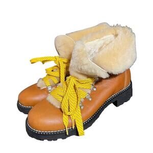 J. Crew Tumbled Leather Shearling Cuff Nordic Boots in Warm Sepia Size 10‎